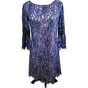 Eliza J Womens Lace Tulip Cocktail Dress Size 6 Grey/Purple Fit Flare Whimsigoth